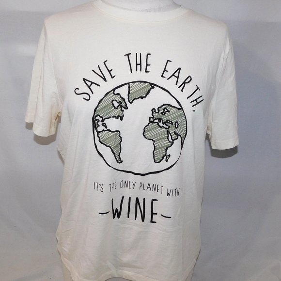 Save the Earth It's the Only Planet with Wine T Shirt Womens L Novelteez - Picture 1 of 6